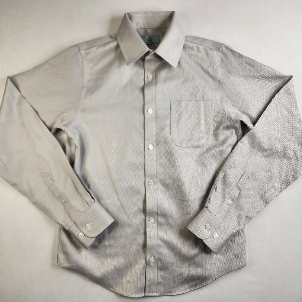 Class Club Boys 14/16 Silver Herringbone Modern Fit Dress Shirt Fancy Event